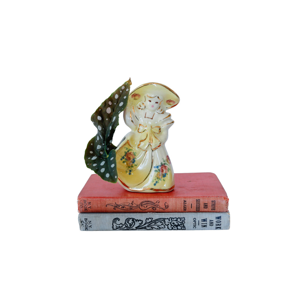 Vintage Lady Girl Figurine Hat Flower Planter Vase MCM Retro Kitsch Shabby Chic